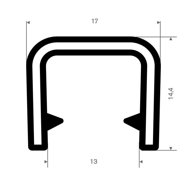 Kantenschutzprofil silbergrau 11-12mm /BxH=17x14,4mm (L=50m)